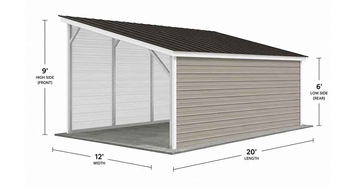 12 x 20 x 9/6 Lean-To Metal Structure