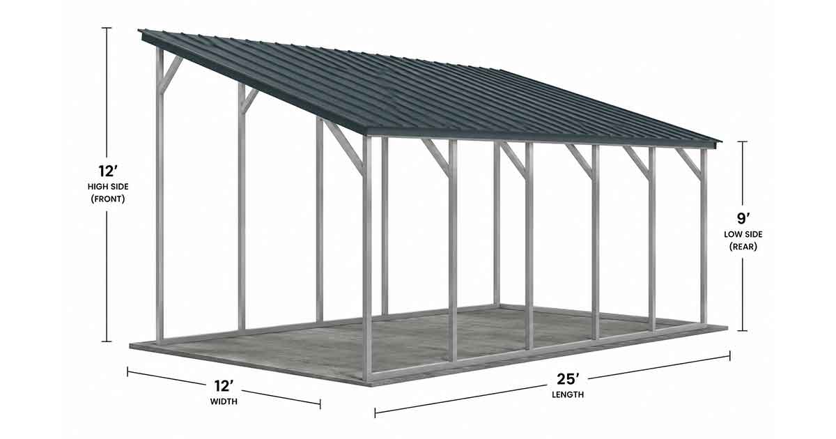 12 x 25 x 12/9 Tall Lean-To Addition